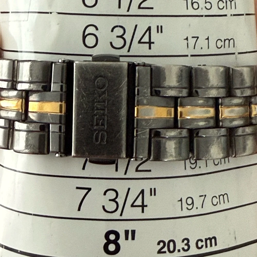 Seiko Kinetic Automatic Vintage Men’s Watch Two-Tone Bracelet Case Black Dial